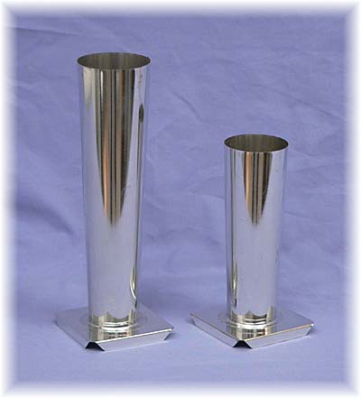 9 inch and 6 inch tall tapered metal cylinders